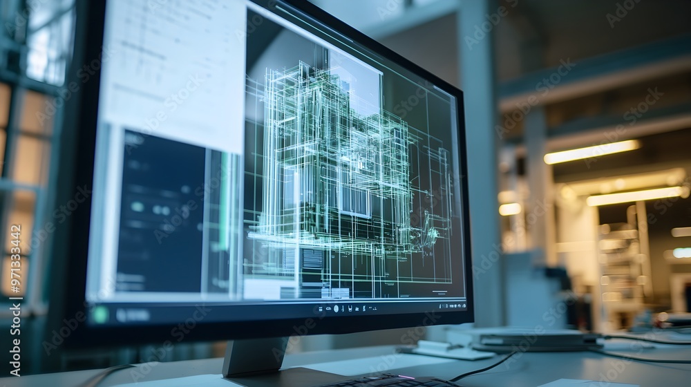 Poster a futuristic virtual twin interface with a wireframe architecture and digital blueprint design,showc