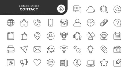 Contact us line icon set. Chat, name, address, email, message, phone and more.Outline vector icon in linear style. Conceptual pictogram collection