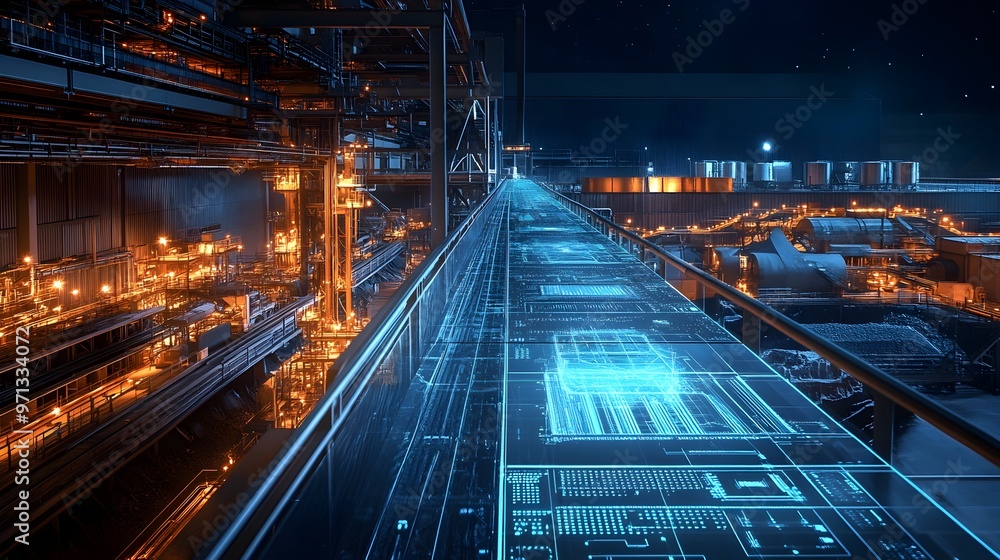 Poster illuminating futuristic virtual interface powering digital connectivity and automation in a cyberpun