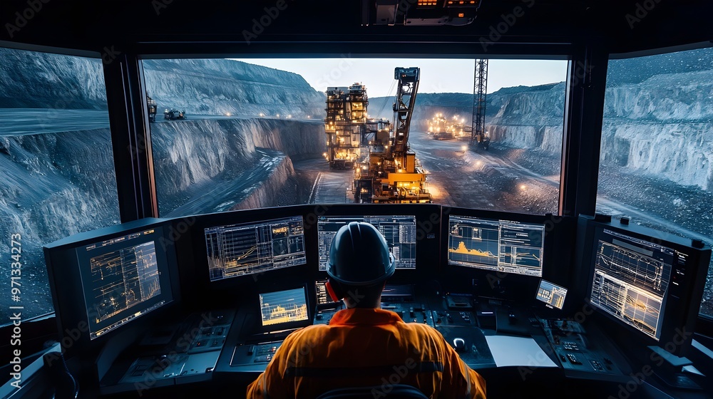 Poster virtual twin interface displaying the control and monitoring systems of large mining excavators,cran