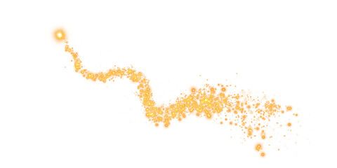 Golden glowing light effect with many glitter particles. Starry cloud with dust. Magic christmas decoration. Luminous bokeh softly shimmering golden light. Light abstract glowing lights. PNG.