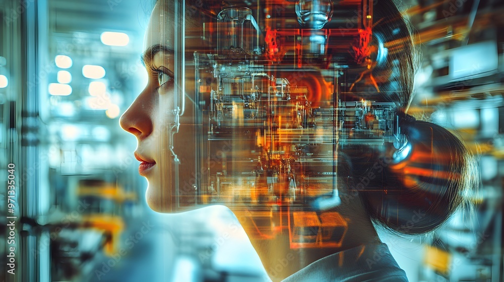 Poster a virtual digital profile overlaying a futuristic technological interface,showcasing the concept of 