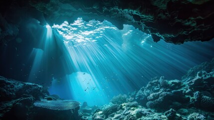 Obraz premium Sunlight Beams Underwater Cave