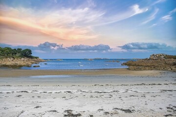 Callot island in Brittany, beach in a creek