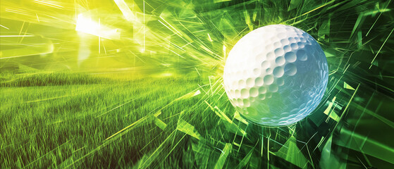 golf banner design: Futuristic Golf Banner Featuring Golf Ball in Motion with Glowing Light Effects, Tournament Banner, Golf Ad