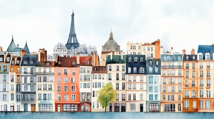 A painting of a cityscape with a tall building in the background