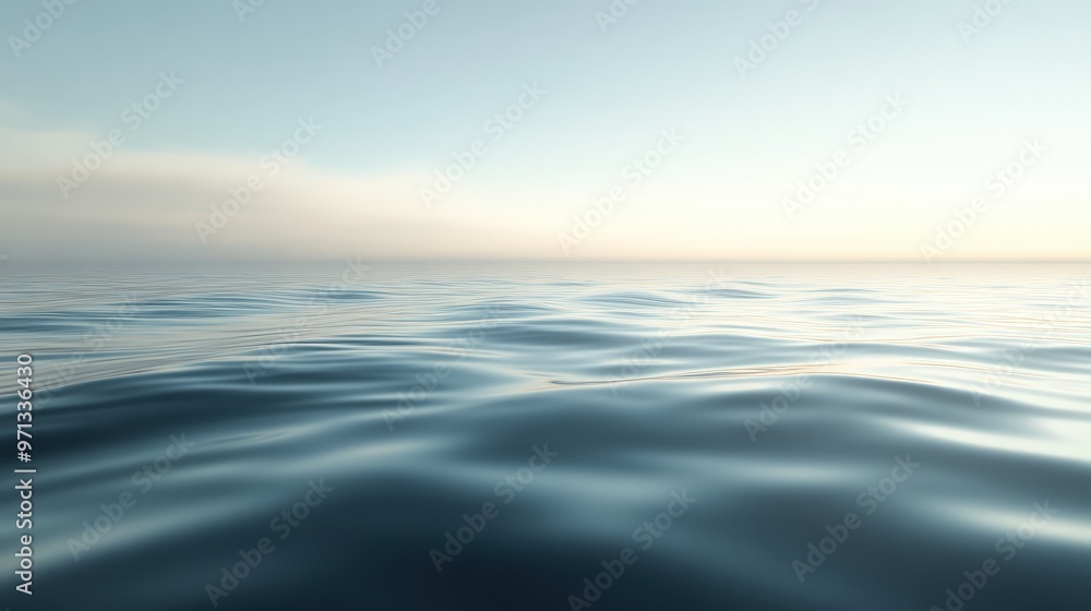 Poster tranquil water surface 3d rendering with minimalist background