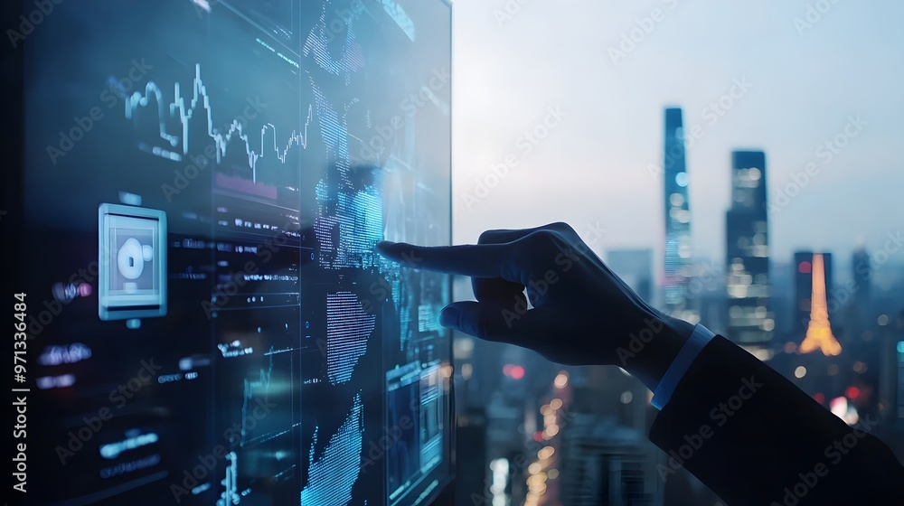 Aufkleber ai-driven financial technology interface with data visualization displayed on digital screens and mo