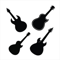 Naklejka premium black and white guitar silhouette vector.
