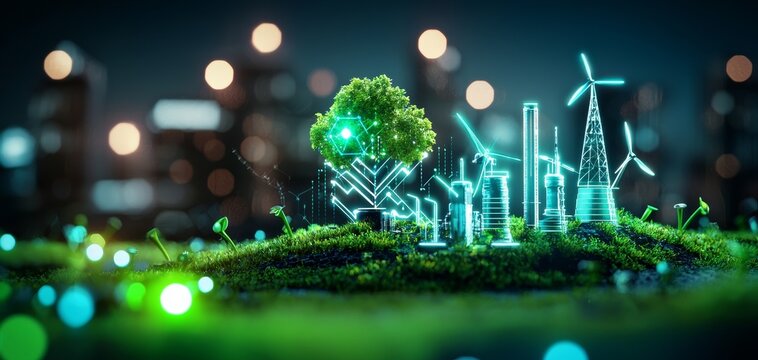 Smart gadgets monitoring ecofriendly industrial processes, green industry - Powered by Adobe