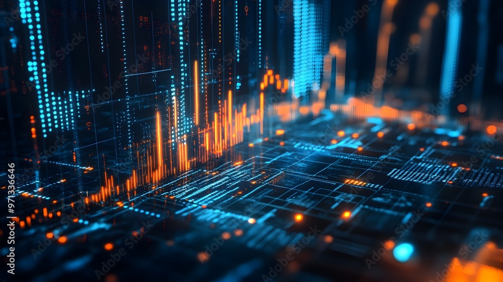 Poster an image depicting a futuristic data visualization dashboard for financial planning and investment a