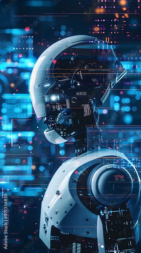 Poster futuristic virtual workspace powered by intelligent assistants optimizing employee task management a