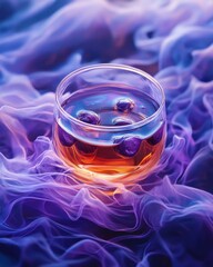 Glass of Liquid with Purple Smoke Background