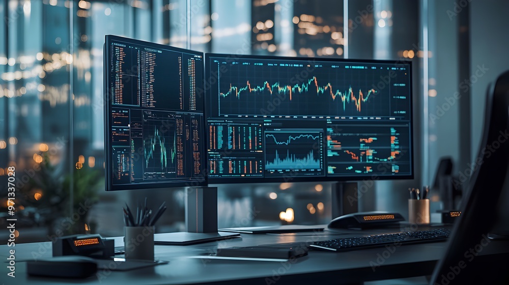 Poster advanced ai-powered financial analytics dashboard featuring comprehensive real-time market data visu
