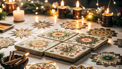 Eco-Conscious Watercolor Rangoli Celebration Tiles: Seamless Patterns with Biodegradable Confetti, Eco-Friendly Fireworks, and Reusable Decor in Soft Festive Colors