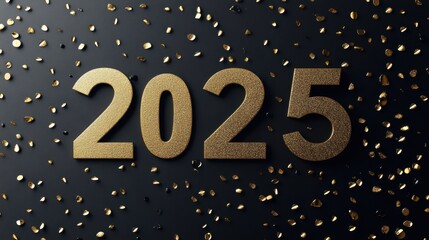 A greeting card for 2025 featuring bold text and elegant gold accents over a sleek modern background