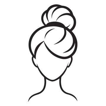 recommend clip art: Messy hair bun line art vector illustration on a transparent background