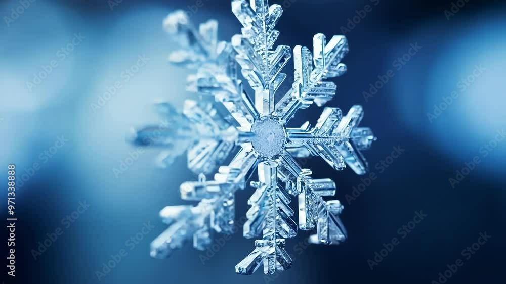 Poster macro photograph of a delicate and intricate snowflake, highlighting its unique and symmetrical beau