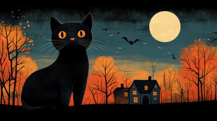 Whimsical Halloween patterns featuring black cats