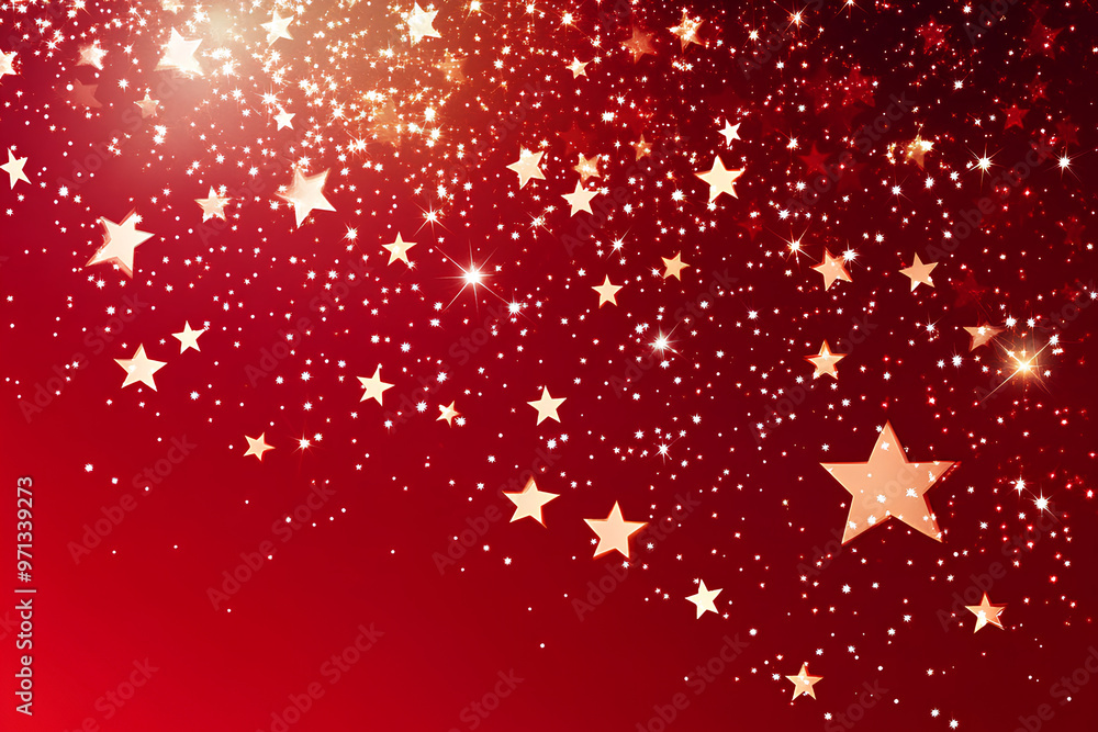 Poster a festive background with sparkling stars on a red gradient.