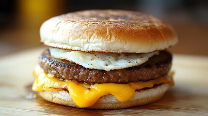 Sausage breakfast sandwich with egg and cheese, Fast food, morning meal