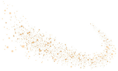 Golden glowing light effect with many glitter particles. Starry cloud with dust. Magic christmas decoration. Luminous bokeh softly shimmering golden light. Light abstract glowing lights. PNG.