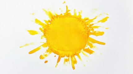 Bright yellow ink forming a sun shape with watercolor brush strokes blending seamlessly into a white background