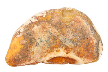 Top view of single brown pebble isolated on white background.