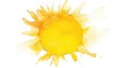 Bright yellow ink forming a sun shape with watercolor brush strokes blending seamlessly into a white background