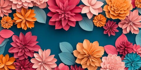 Fototapeta premium Delicate floral pattern with vibrant blooms, 3D surrealism, vivid colors, elegant composition