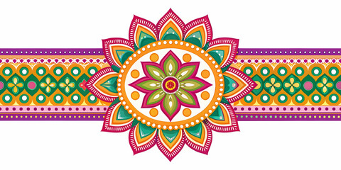 Fototapeta premium Flat Isolated Rangoli and Festive Ribbon Vector Design for Cultural Celebration - Simple Abstract Minimalist Illustration on White Background