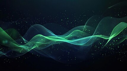 Abstract Green Wave on a Dark Background