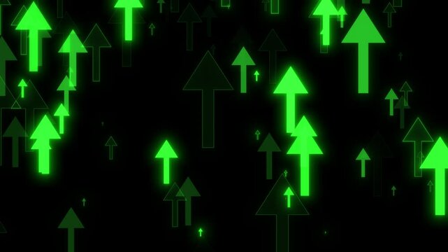 Abstract neon arrows flying up an animation loop on a black background