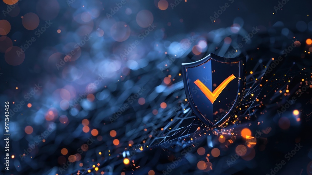 Poster cyber security shield with check mark