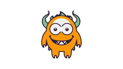 orange smiling monster illustration, orange monster with a smile and green horns simple vector illustration  