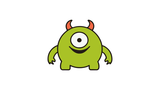 simple green cyclope cartoon monster vector illustration