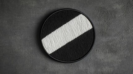 Blank black and white round embroidered patch mockup laid flat showcasing realistic texture for custom design presentation