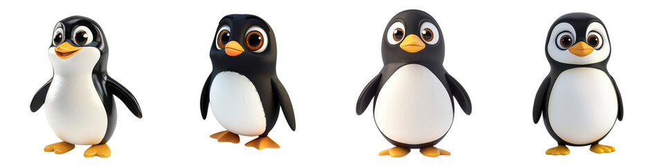 Obraz premium A playful collection of cute cartoon penguins, showcasing their charming expressions and unique poses.