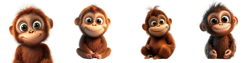 A playful collection of cute cartoon monkeys showcasing different expressions and poses, perfect for children's media and illustrations.