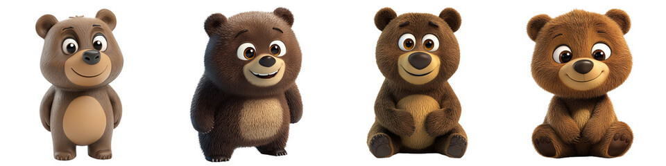 Fototapeta premium A set of adorable animated bear characters featuring various expressions and styles, perfect for children's themes and storytelling.
