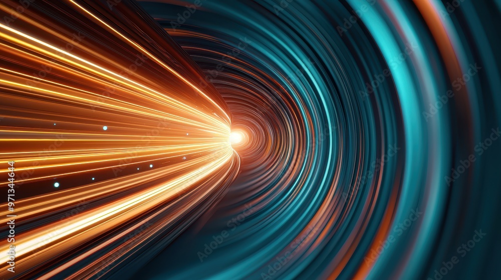 Poster a stunning visual of vibrant light trails creating a tunnel effect. perfect for illustrating speed, 