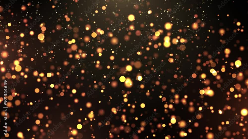 Poster abstract animation concept of golden particles for celebrating birthdays and holidays. 4k loop bokeh