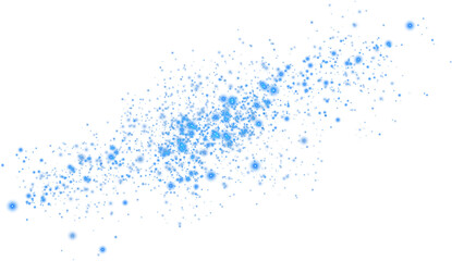 Blue glowing light effect with many glitter particles. Starry cloud with dust. Magic christmas decoration. Luminous bokeh softly shimmering blue light. Light abstract glowing lights. PNG.
