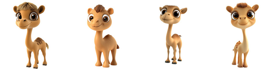 Fototapeta premium Cute animated character deer designed for children, featuring a playful and friendly expression in various poses.