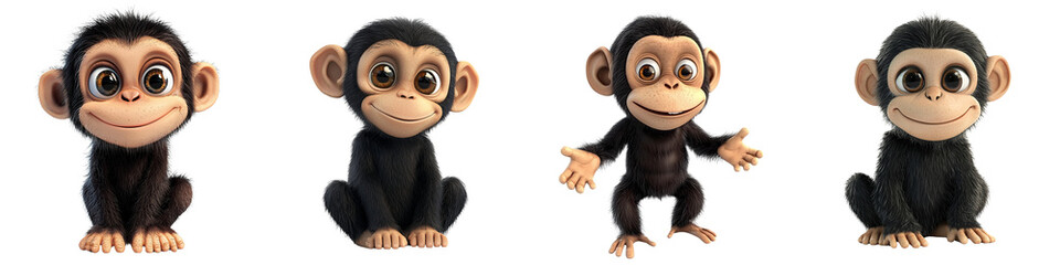 Cute cartoon monkeys displaying various playful poses, perfect for children's themes, illustrations, and playful content.