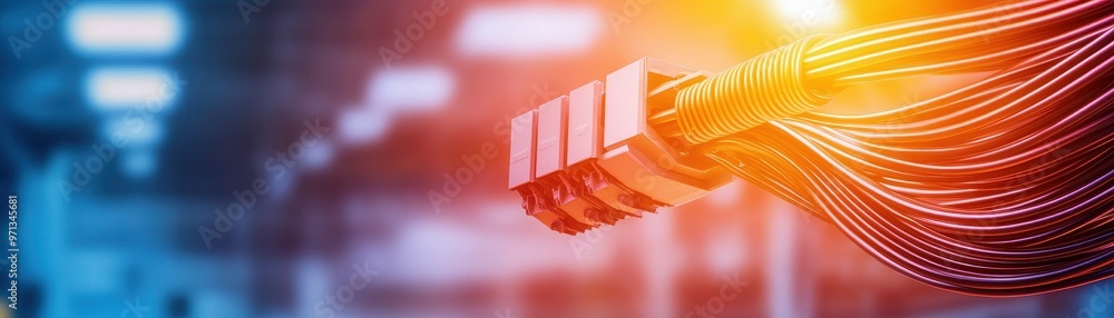 Poster close-up of network cables with vibrant colors, symbolizing technology and connection in a modern di