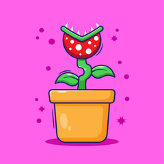 Cute design of Venus flytrap cartoon illustration vector icon mascot symbol object. Carnivorous plant