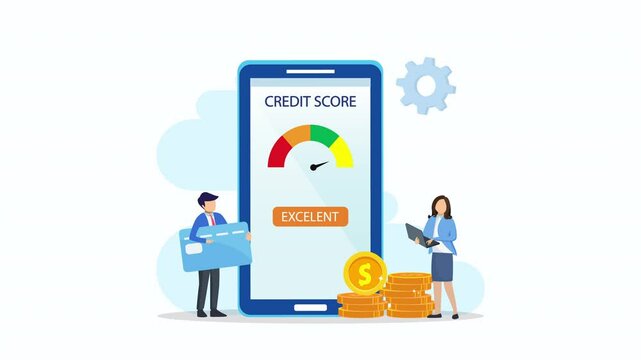 Animation video 2d clip 4k Credit score concept.