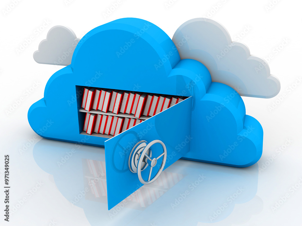 Poster 3d rendering book with cloud lock