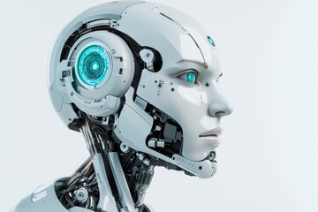 Neural augmentation robotic automation machine consciousness autonomous robotics and bioinformatics profile of a futuristic humanoid robot with a glowing blue circuit representing ai and robotics